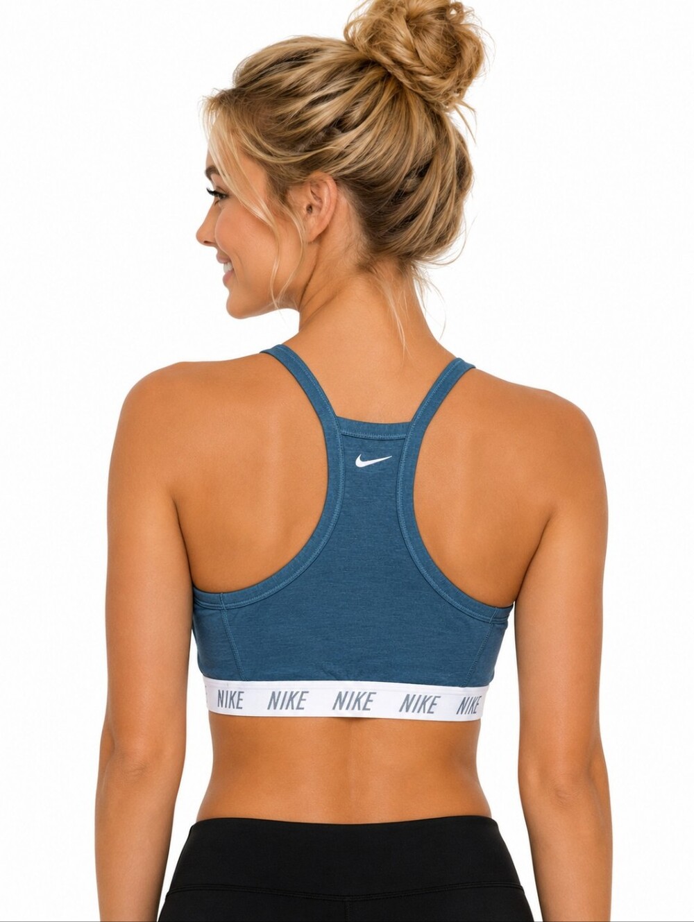 Nike Indy Blue Racerback Logo Band Sports Bra Size Large - Picture 2 of 11